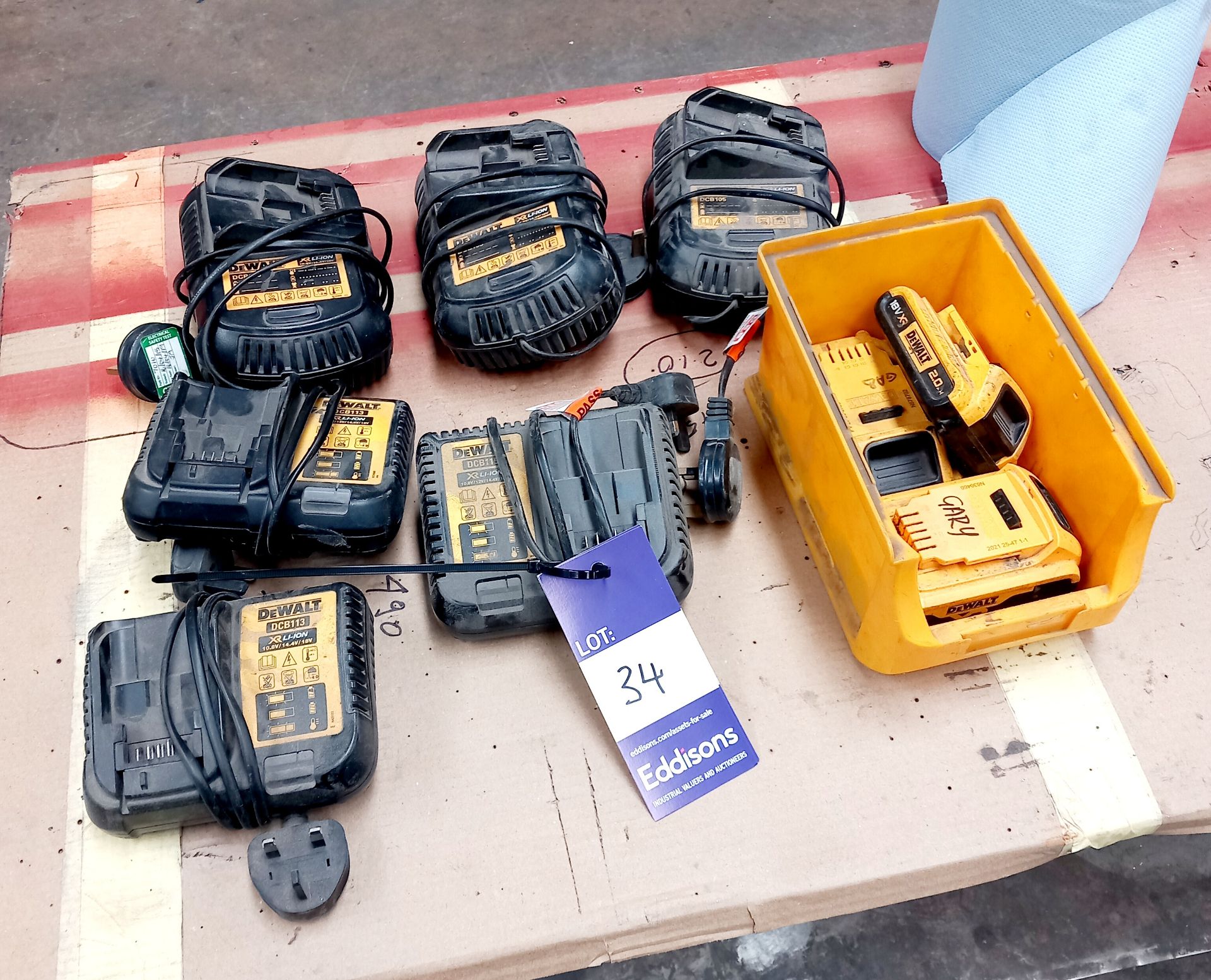 6 x Dewalt chargers and 3 x Dewalt batteries