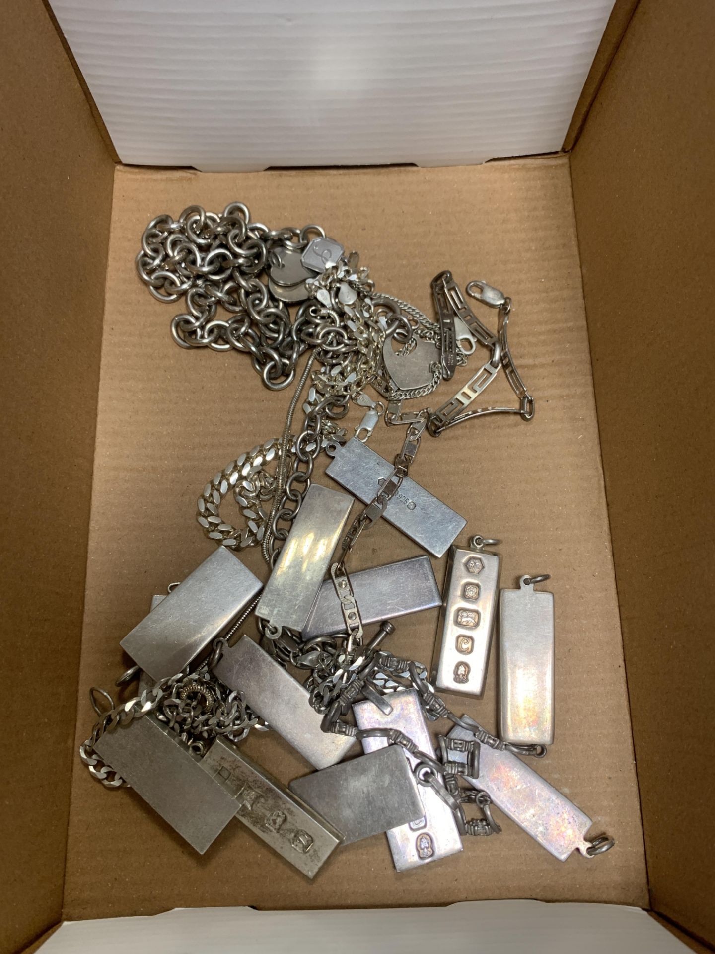 Assorted assay stamped silver ingots with '925' stamped chains (total 470g) - Image 2 of 2