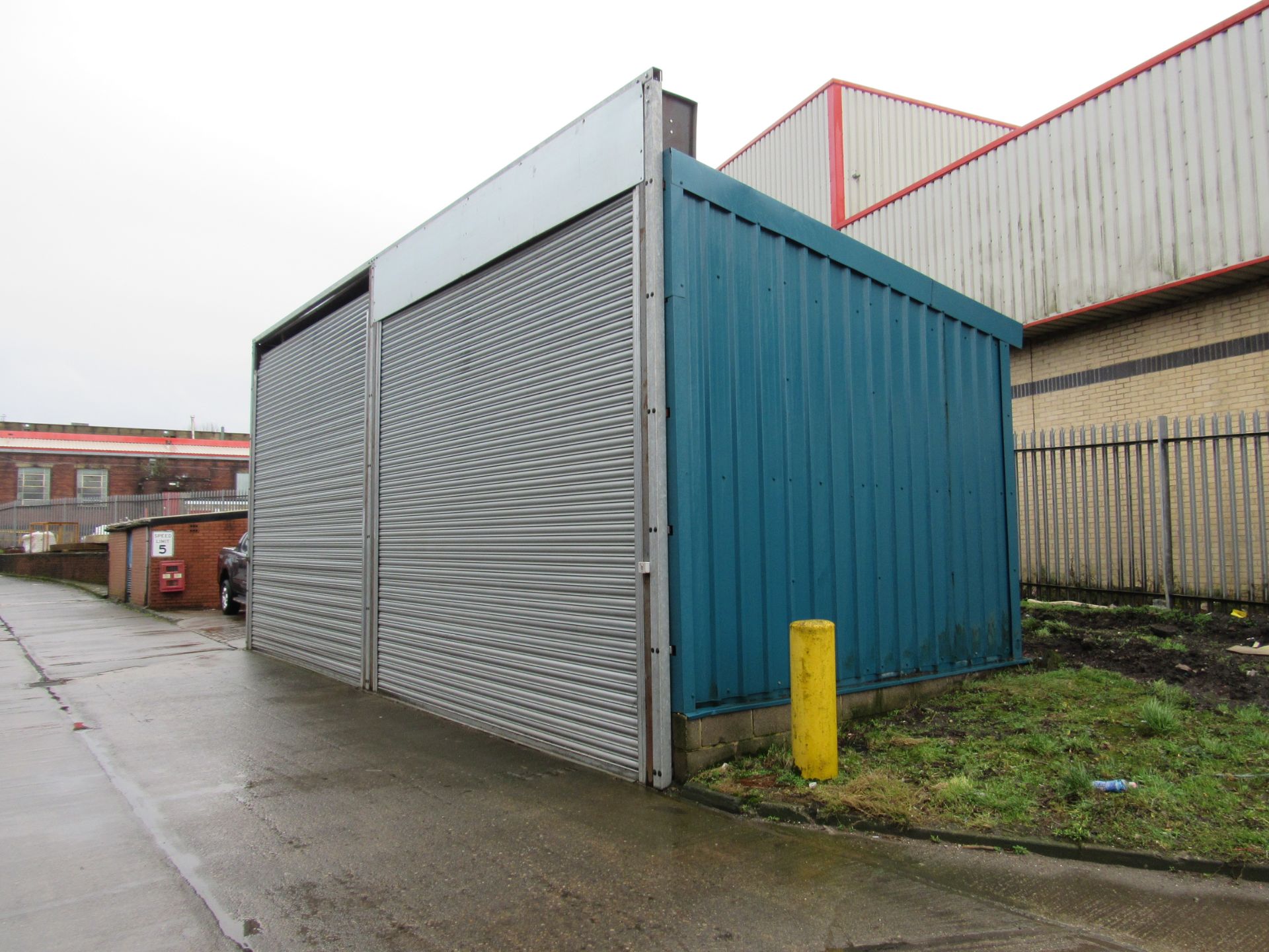 Steel Portal frame store/building with 2 roller shutter doors, electrical control panel, wall and - Image 2 of 16