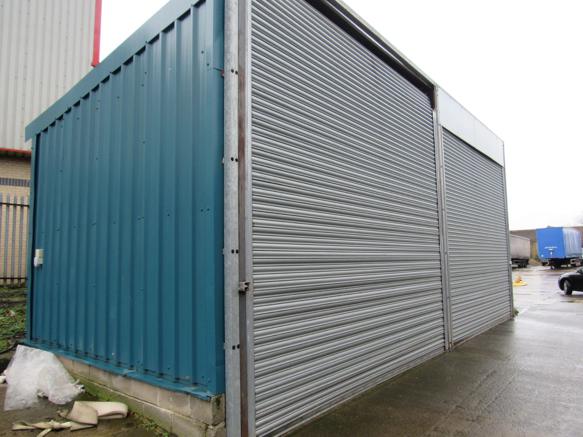 Steel Portal frame store/building with 2 roller shutter doors, electrical control panel, wall and - Image 3 of 16