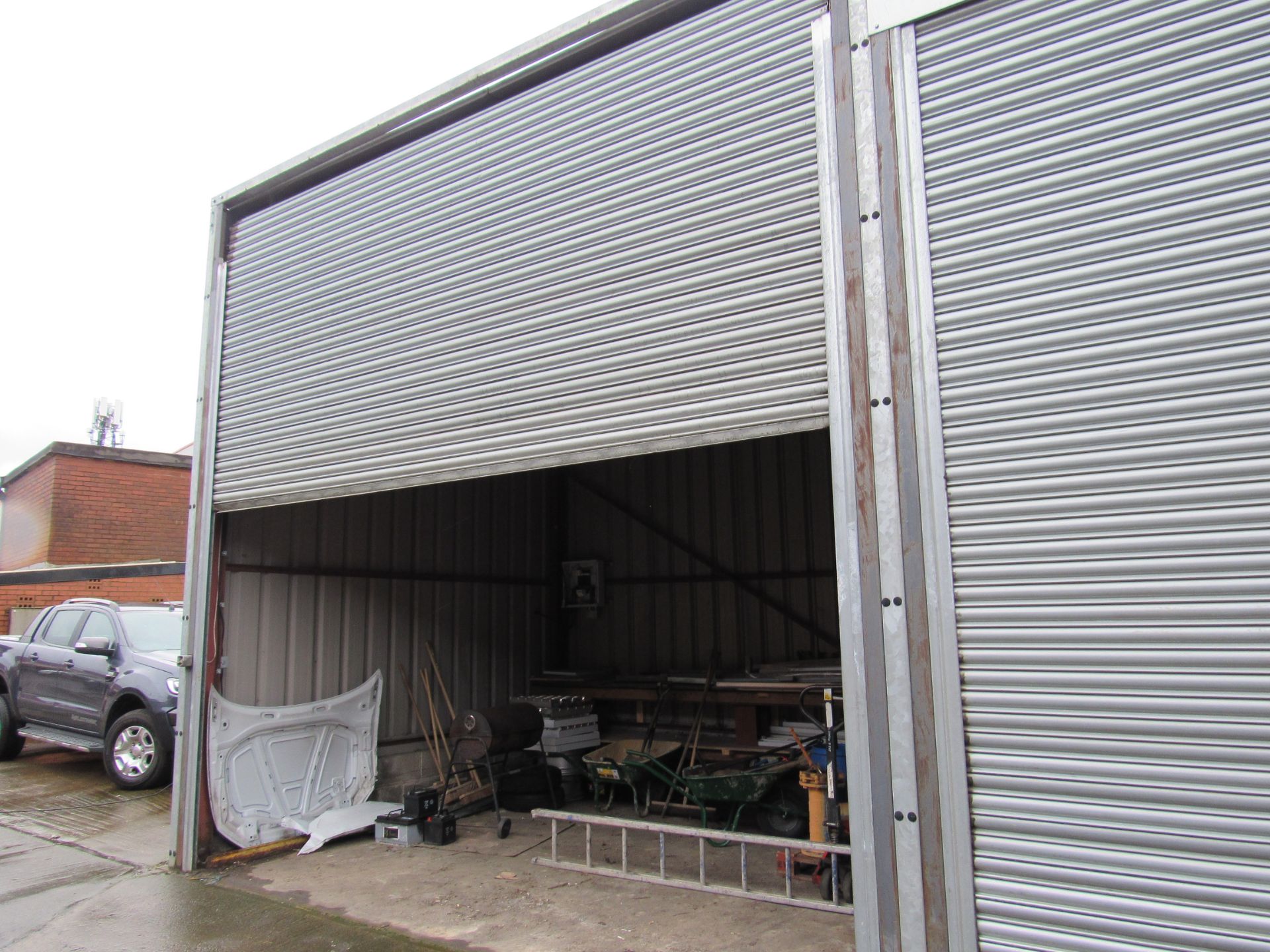 Steel Portal frame store/building with 2 roller shutter doors, electrical control panel, wall and - Image 15 of 16