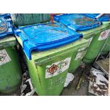 10 P Henken Green wheelie bins with Blue lids, approx. 1000mm x 580mm x 670mm