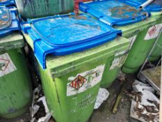 10 P Henken Green wheelie bins with Blue lids, approx. 1000mm x 580mm x 670mm