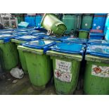 10 P Henken Green wheelie bins with Blue lids, approx. 1000mm x 580mm x 670mm