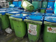 10 P Henken Green wheelie bins with Blue lids, approx. 1000mm x 580mm x 670mm