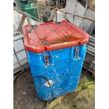 10 Blue plastic bins with red lid and secure fastening, approx. 900mm x 600mm x 600mm