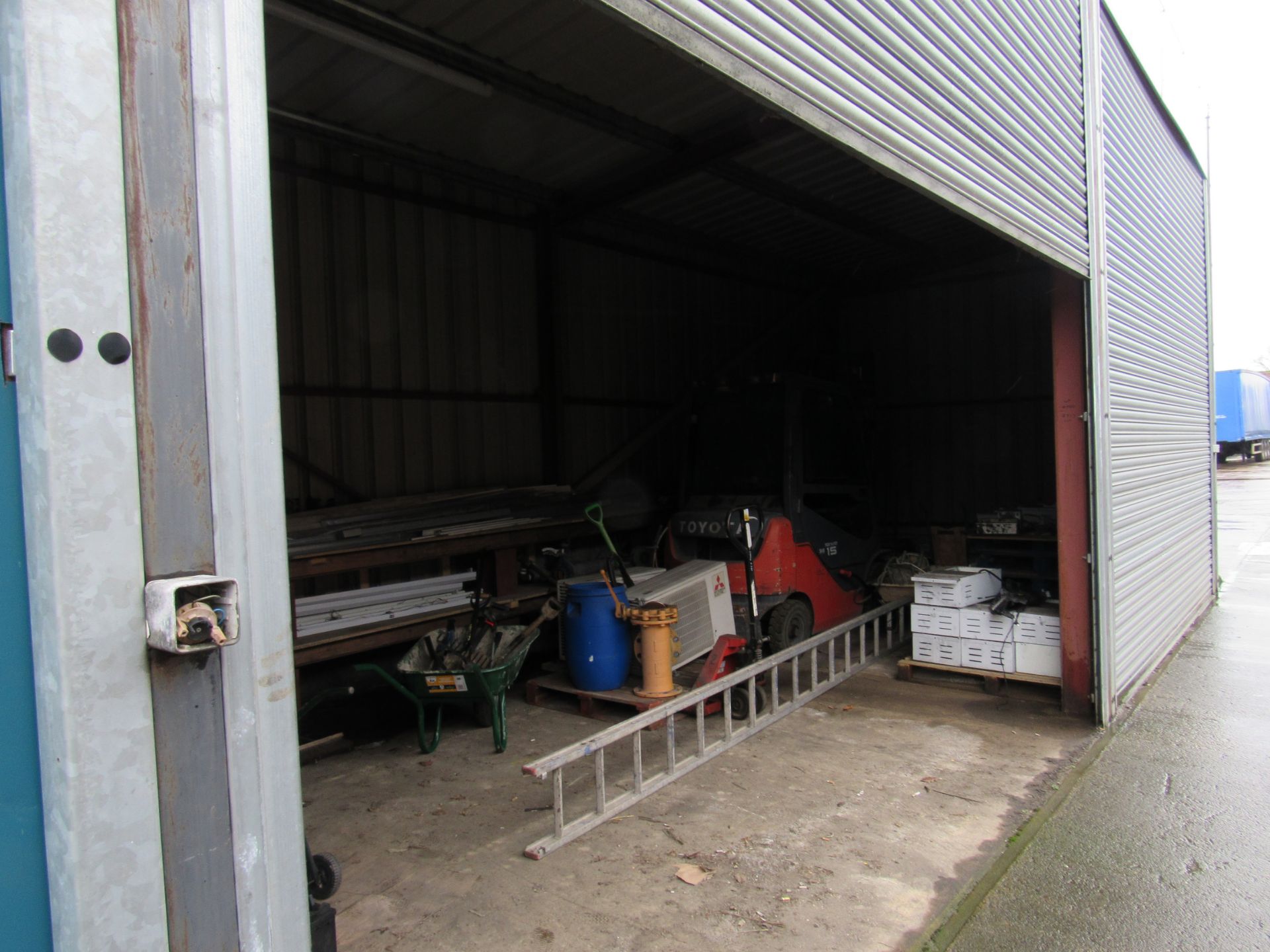 Steel Portal frame store/building with 2 roller shutter doors, electrical control panel, wall and - Image 8 of 16