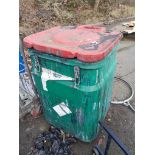 10 Green plastic bins with red lid and secure fastening, approx. 900mm x 600mm x 600mm