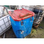 10 Blue plastic bins with red lid and secure fastening, approx. 900mm x 600mm x 600mm