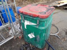 10 Green plastic bins with red lid and secure fastening, approx. 900mm x 600mm x 600mm