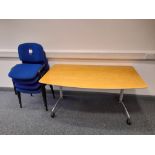 2 x Shaped mobile tables (Approx. 1500 x 850), wit