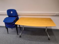 2 x Shaped mobile tables (Approx. 1500 x 850), wit