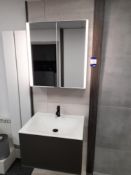 Keuco sink basin (650x500x400) with tap, under storage (800x500x400) and mirrored double door vanity