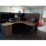 4x curved office desks with privacy screens and 4x