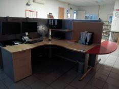 4x curved office desks with privacy screens and 4x