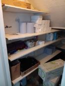 Quantity of cleaning supplies in cupboard. LOCATED