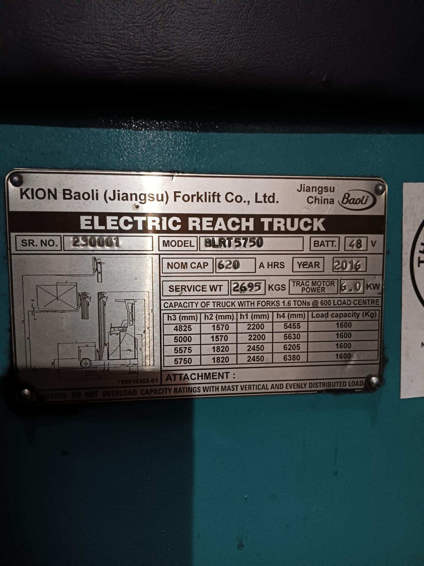 Kion Baoli (Jiangsu) Electric Reach Truck model: B - Image 3 of 3