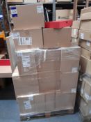 Pallet comprising approx. 30 boxes of Red Foolscap box files, Each box has 5 as lotted per