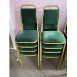 10x Gold Framed Green Upholstered Banqueting Chairs