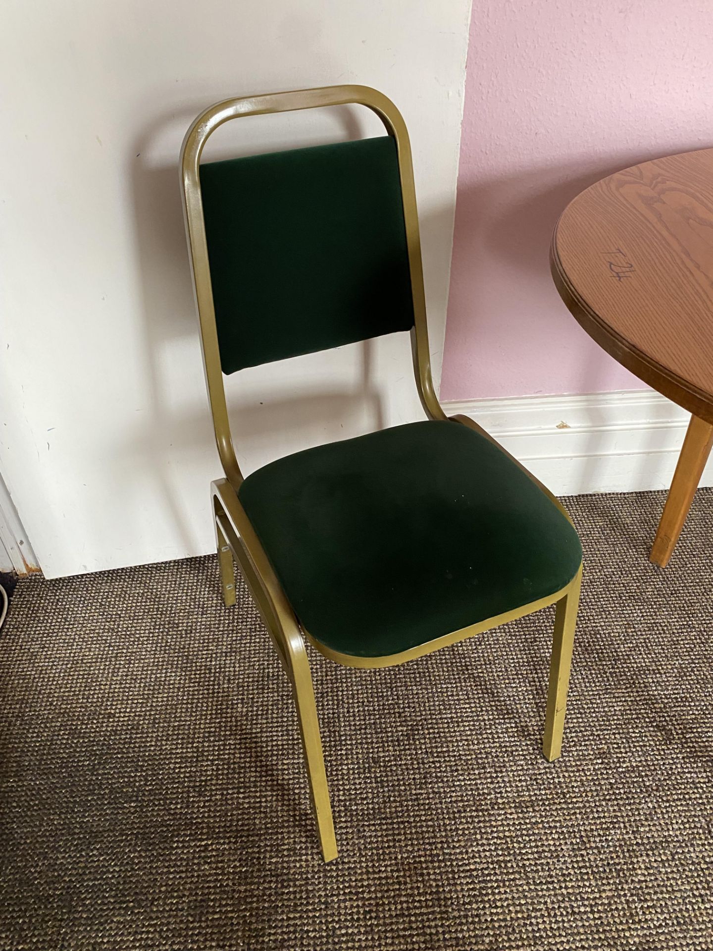 10x Gold Framed Green Upholstered Banqueting Chairs - Image 3 of 3