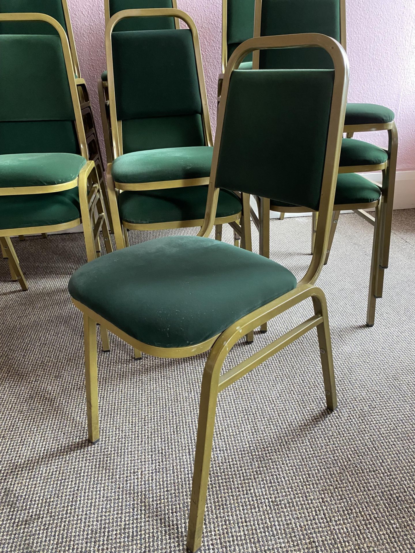 20x Gold Framed Green Upholstered Banqueting Chairs - Image 2 of 2