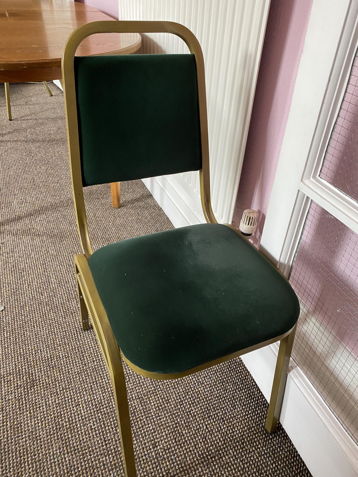 10x Gold Framed Green Upholstered Banqueting Chairs - Image 2 of 3