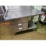 Stainless Steel Prep Table c/w 3 Drawers (contents not included) & Undershelf