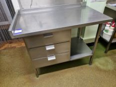 Stainless Steel Prep Table c/w 3 Drawers (contents not included) & Undershelf