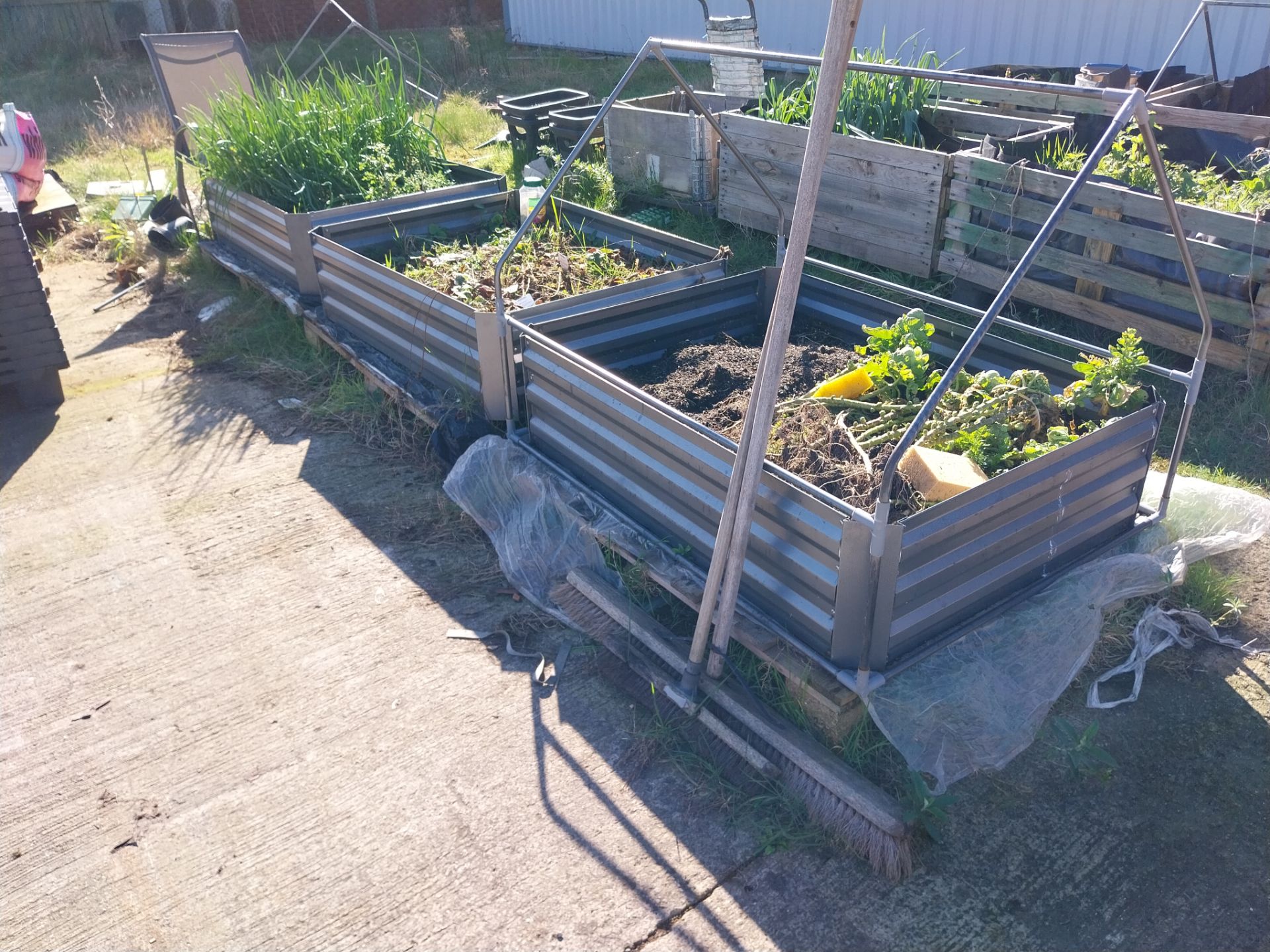 3x Raised bed planters with contents