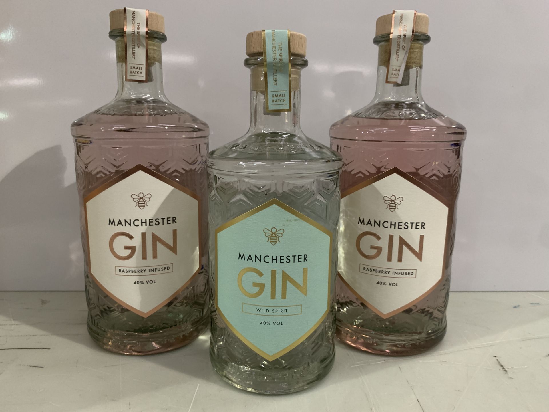 3 x Bottles of Manchester Gin Including; 2 x Raspberry Infused 70cl 40% and 1 x Wild Spirit 50cl 40%