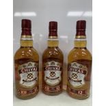 3 x Bottles of Chivas Regal 12 Year Aged Blended Scotch Whisky 70cl 40%