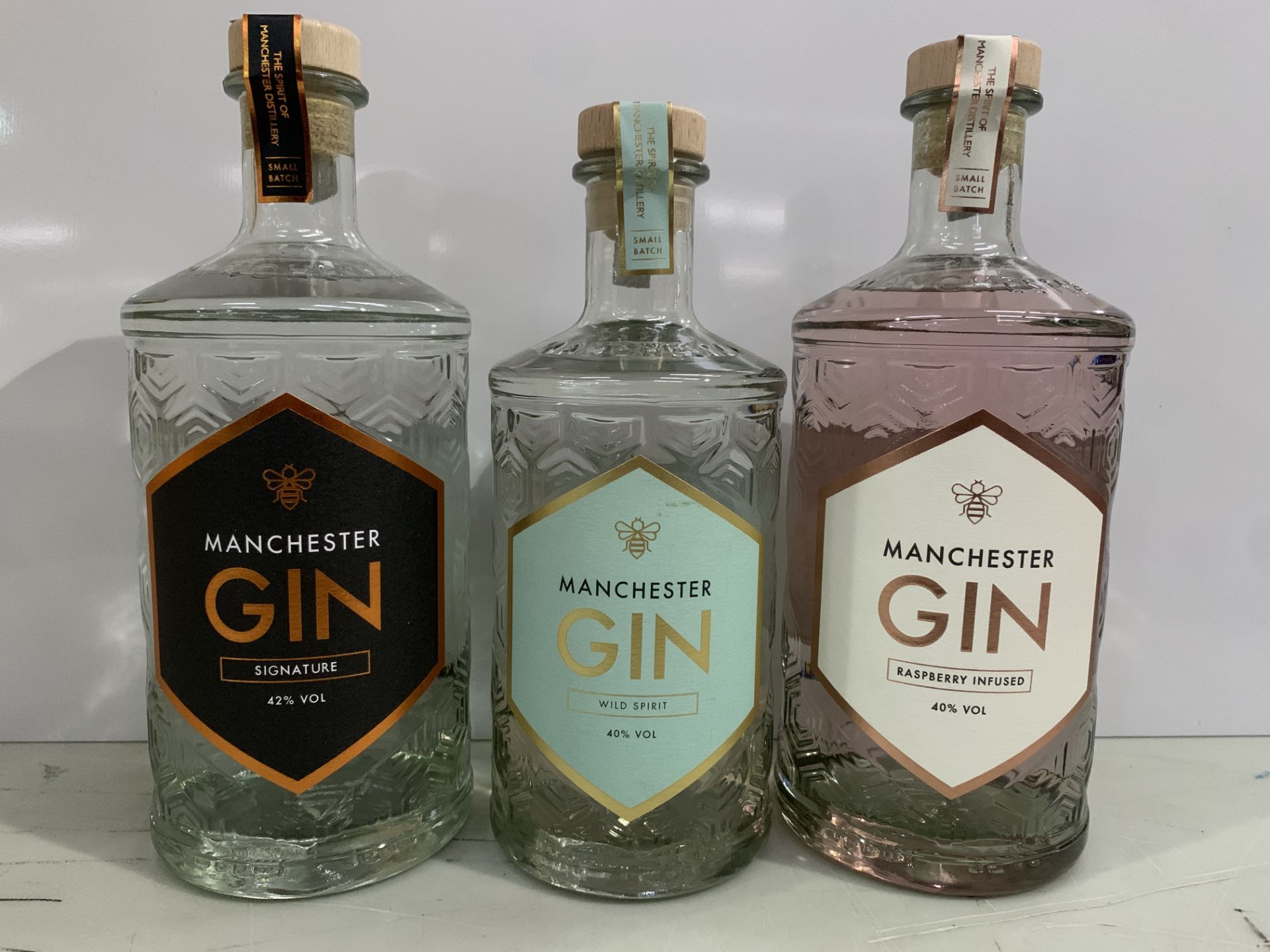 3 x Bottles of Manchester Gin Including; 1 x Raspberry Infused 70cl 40%; 1 x Signature 70cl 42% and