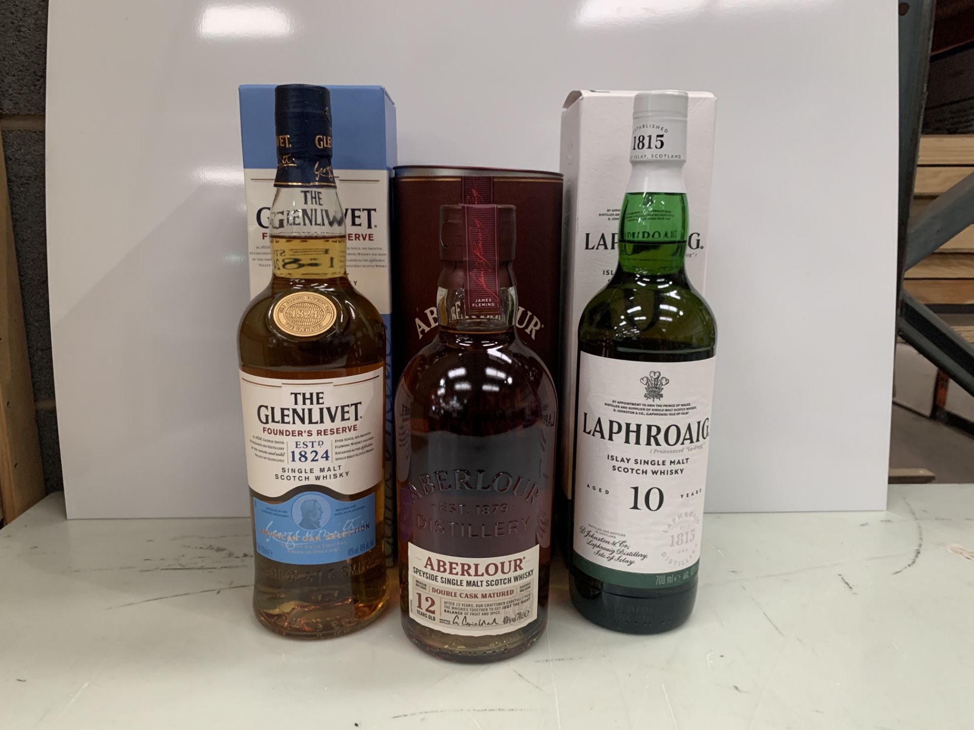 3 x Boxed Bottles of Whiskey Including the Glenlivet Founder's Reserve 70cl 40%; Aberlour 12-Year-Ol