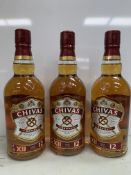 3 x Bottles of Chivas Regal 12 Year Aged Blended Scotch Whisky 70cl 40%