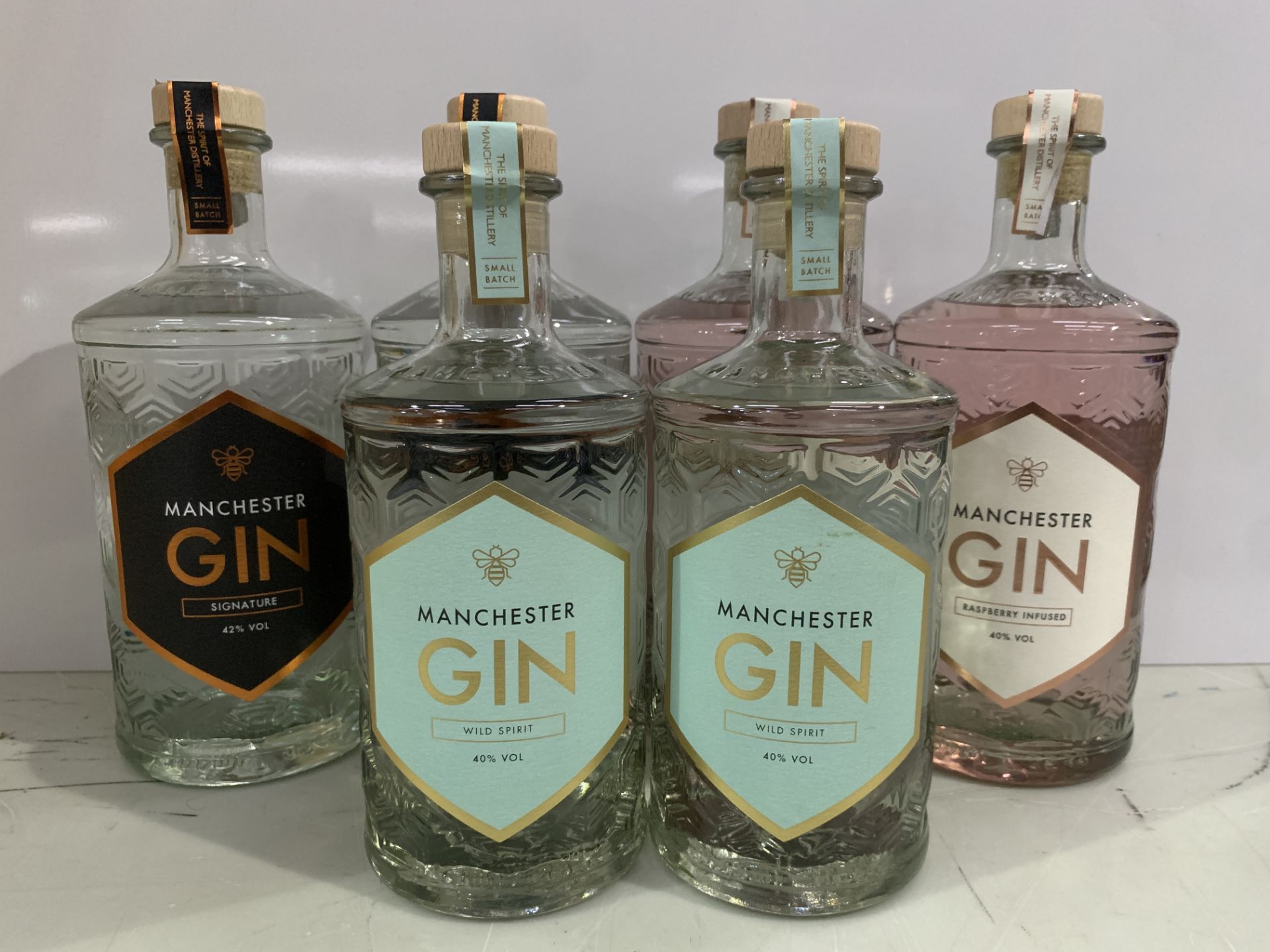 6 x Bottles of Manchester Gin Including; 2 x Raspberry Infused 70cl 40%; 2 x Signature 70cl 42% and