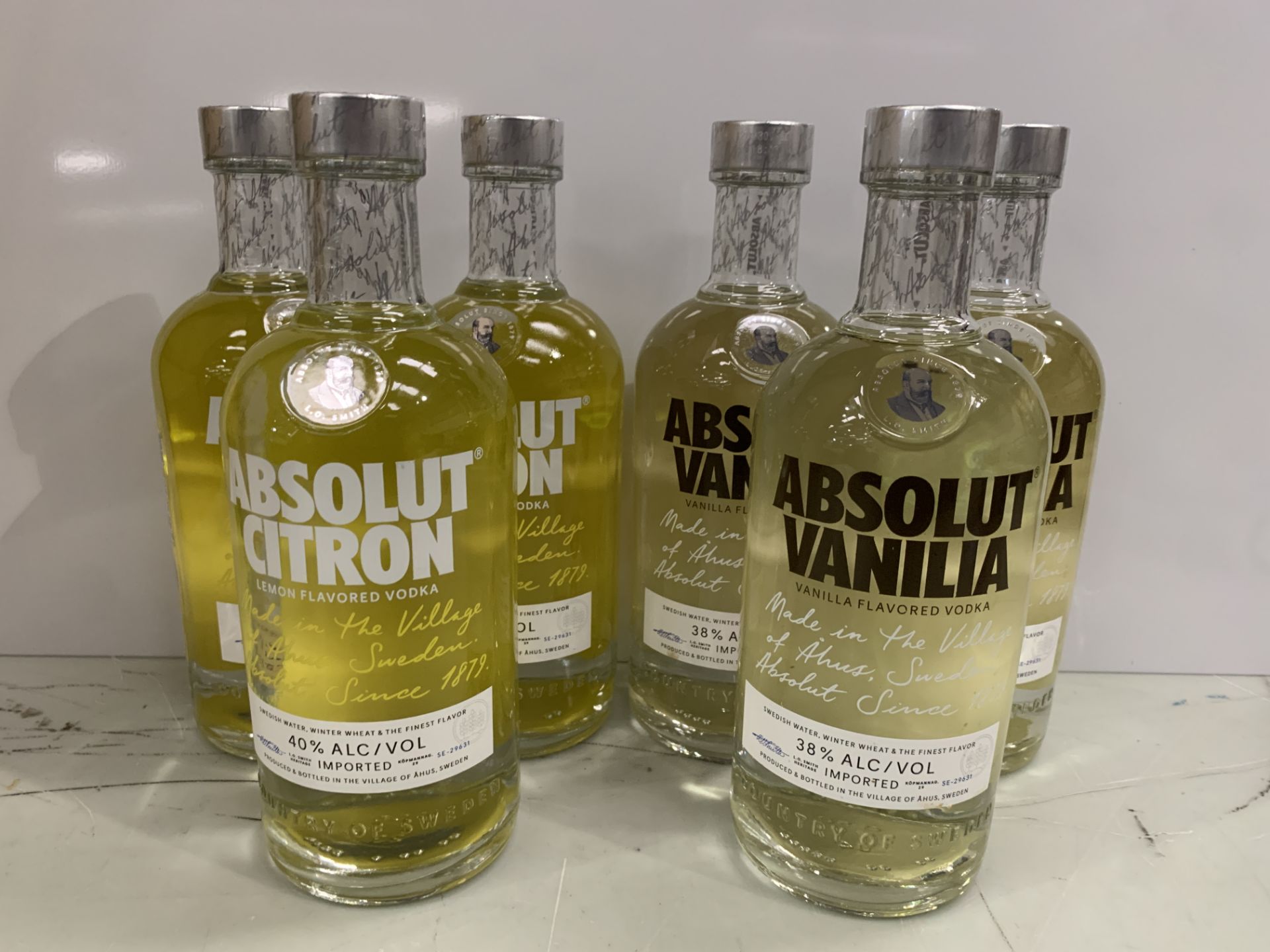 6 x Bottles of Absolut Vodka - 3 x Citron 70cl 40% And 3 x Vanilla 70cl 40%