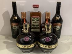 7 x Bottles of Assorted Liqueurs Including: 2 x Chambord Black Raspberry 70cl 16.5%; 2 x Bailey's Th