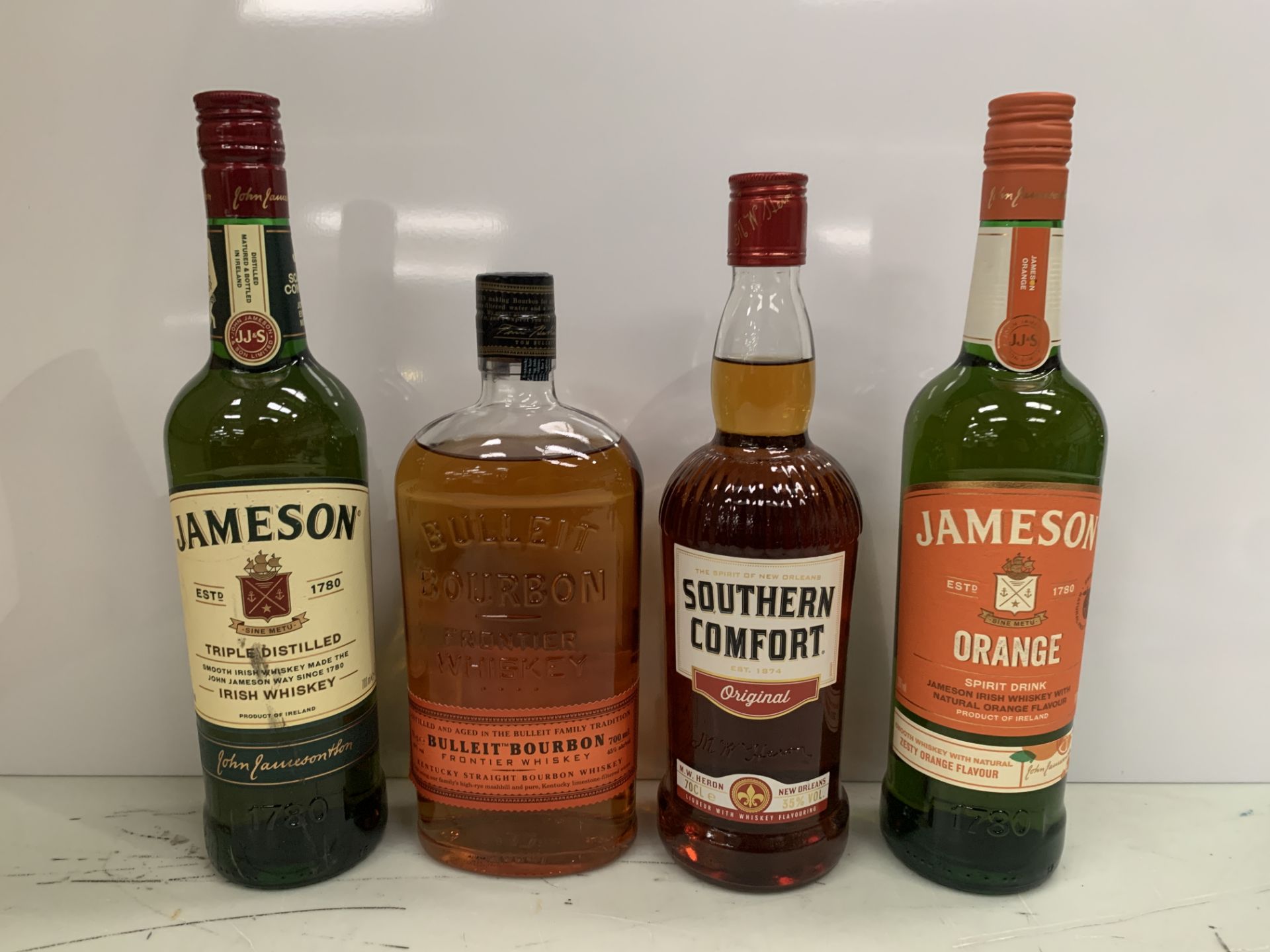 4 x Bottles of Whiskey Including: Bulleit Bourbon 70cl 45%; Jameson Orange Irish Whiskey 70cl 35%; J