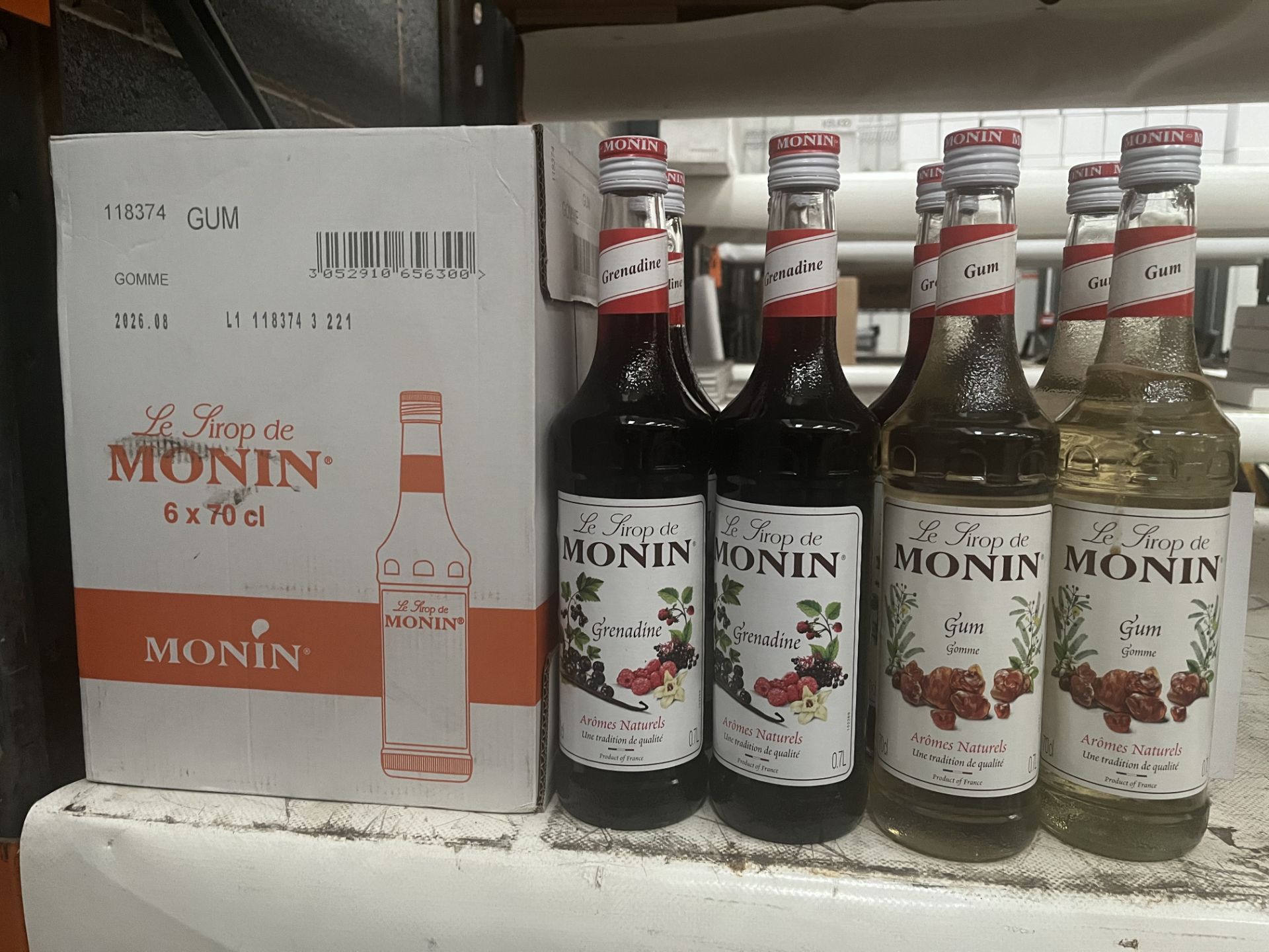 14 x Bottles of Le Sirop de Monin - 9 x 'Gum' and 5 x 'Grenadine' 70cl