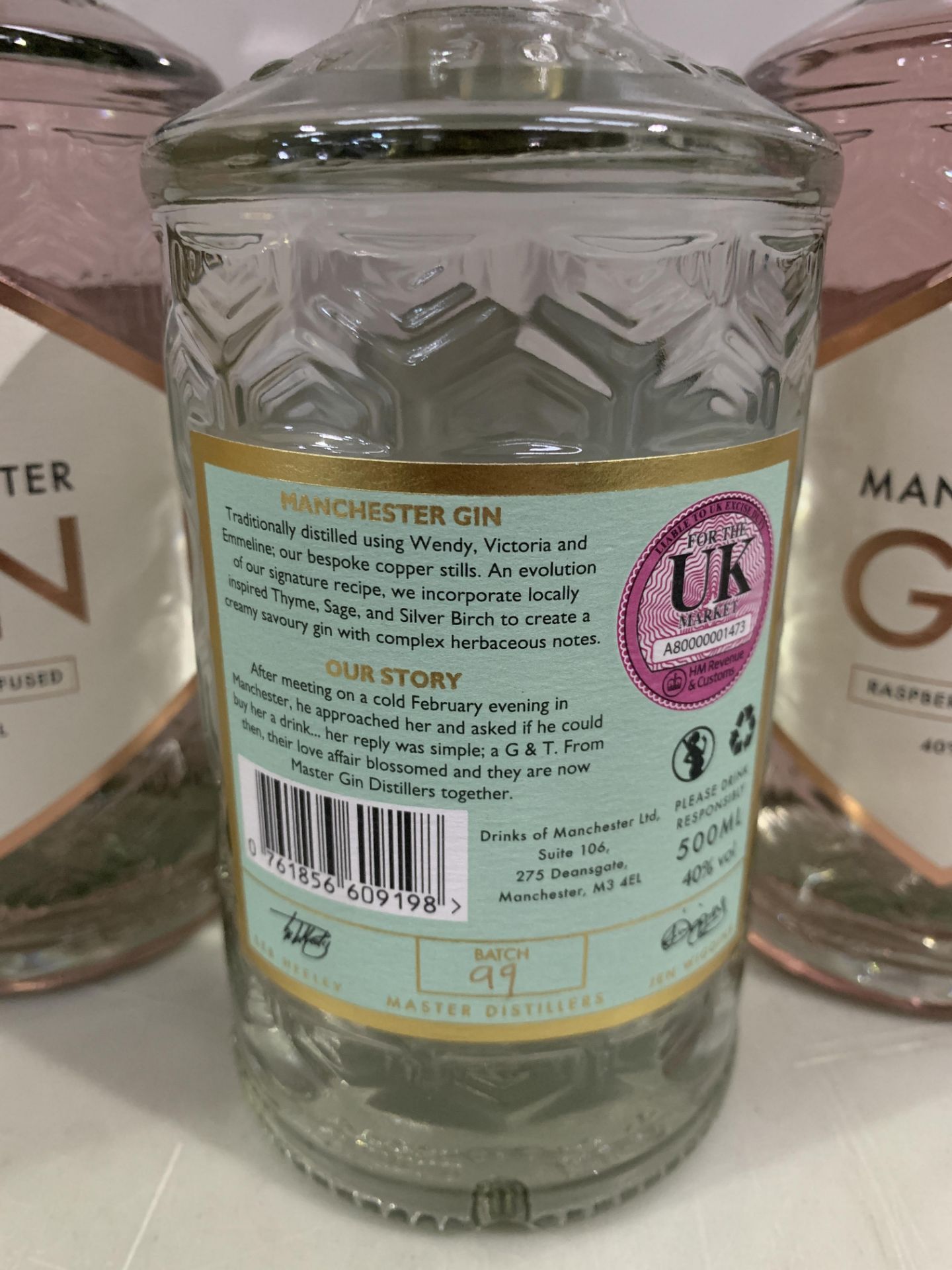 3 x Bottles of Manchester Gin Including; 2 x Raspberry Infused 70cl 40% and 1 x Wild Spirit 50cl 40% - Image 3 of 5