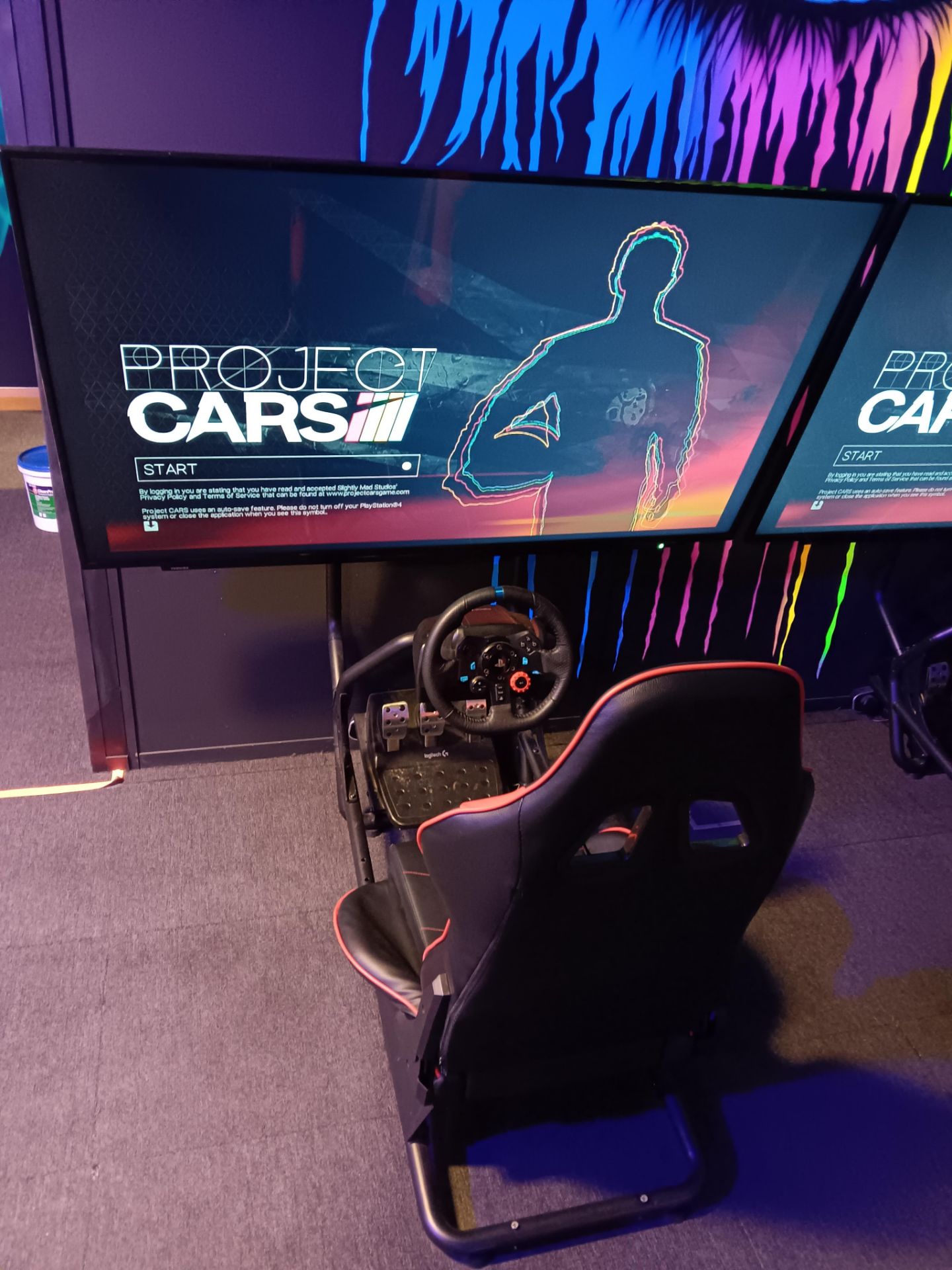 Racing Simulator Cockpit Comprising of Frame, Chair, Logitech Racing Pedals, PlayStation Racing