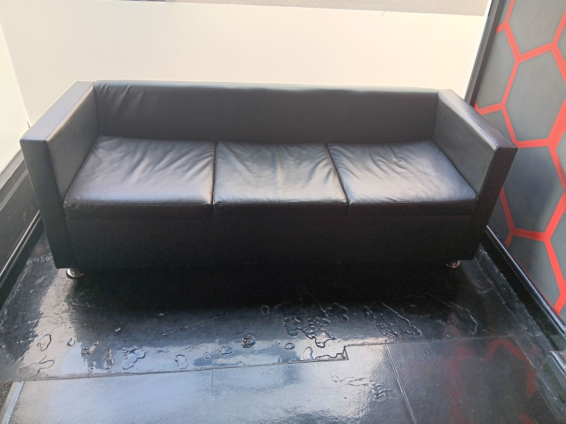 2 x Black Faux Leather 2-Seater Sofas - Image 2 of 2