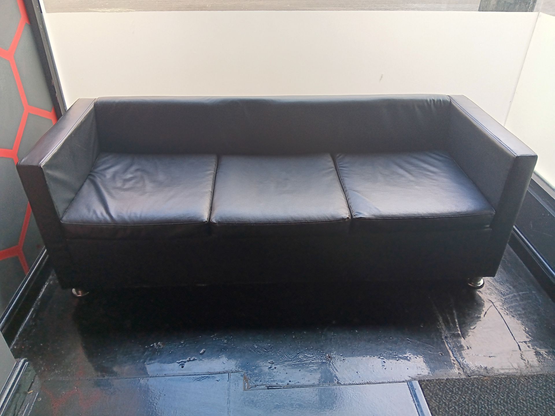 2 x Black Faux Leather 2-Seater Sofas