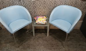 3 x Leather Effect Armchairs, with glazed low level table