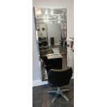 Wall Mounted Salon station, comprising mirror with integrated shelf (and LED backlighting),