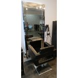 Wall Mounted Salon station, comprising mirror with integrated shelf (and LED backlighting),