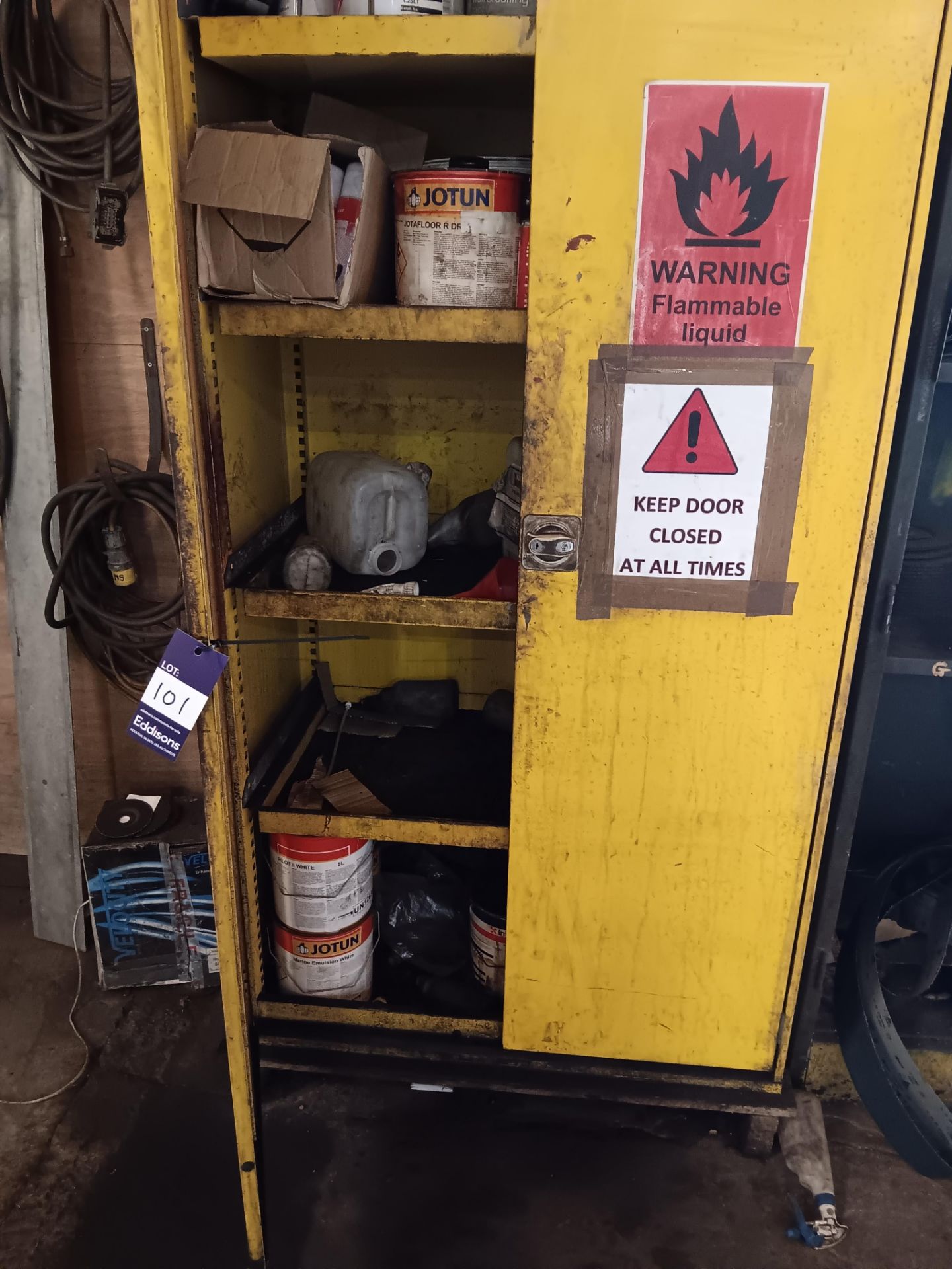 Flammable liquids steel cabinet and contents to include Marine emulsion, anti splatter concentrate - Image 2 of 3