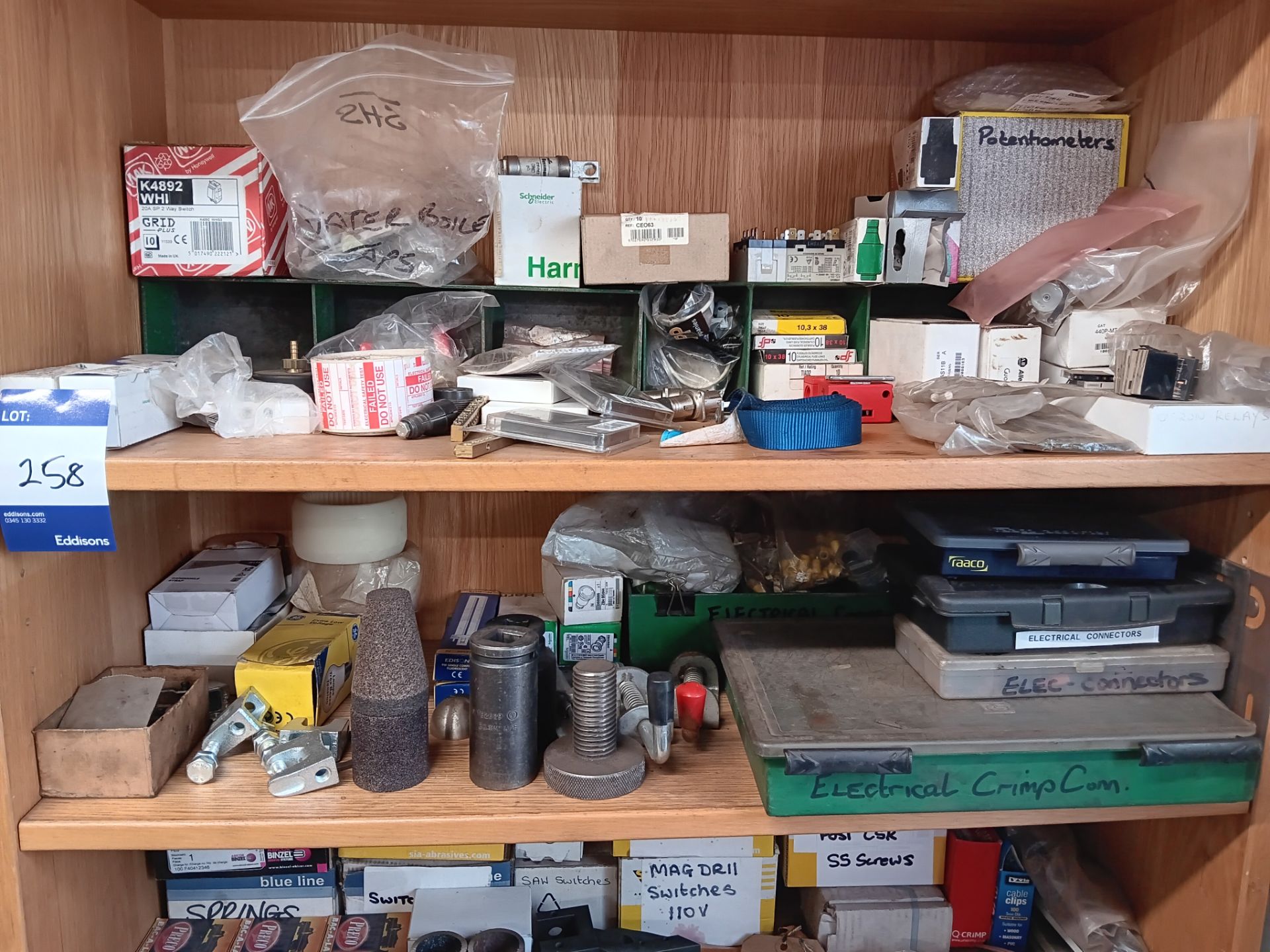 Contents of book shelf to include filters, connectors, tooling, screws, cable, couplers, switches - Image 3 of 5