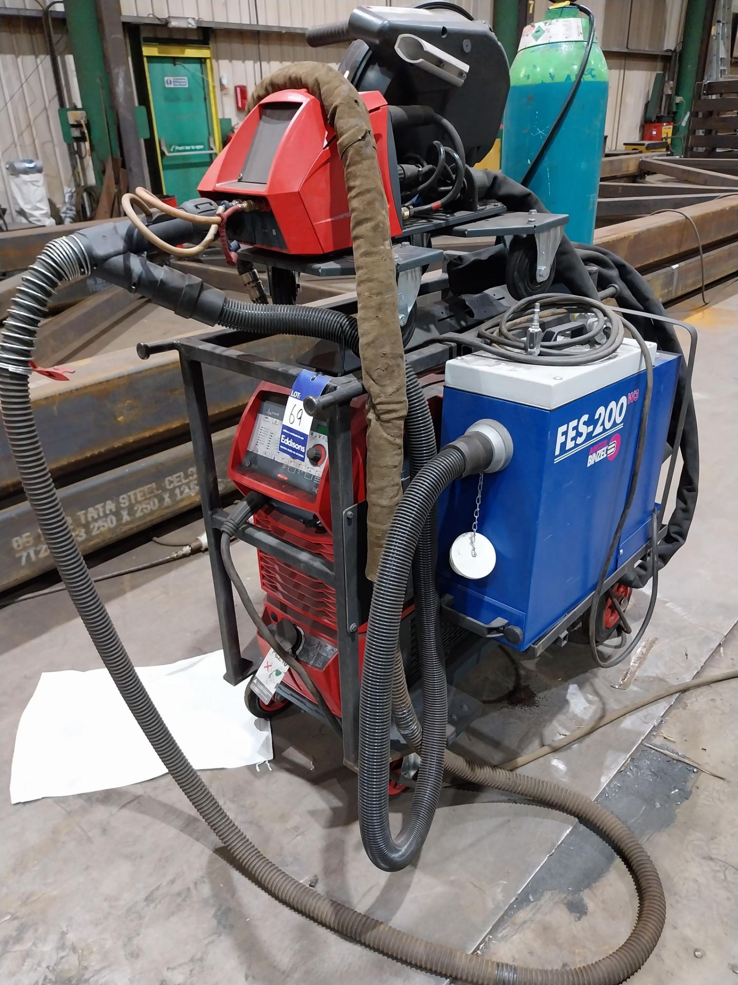 Fronius Transsteel 5000 Pulse mig welder with VR5000 wire feed, FES-200 W3 extractor, torch and