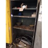 Steel shelving unit to include grinding discs, giant chalk blocks, sanding belts etc.